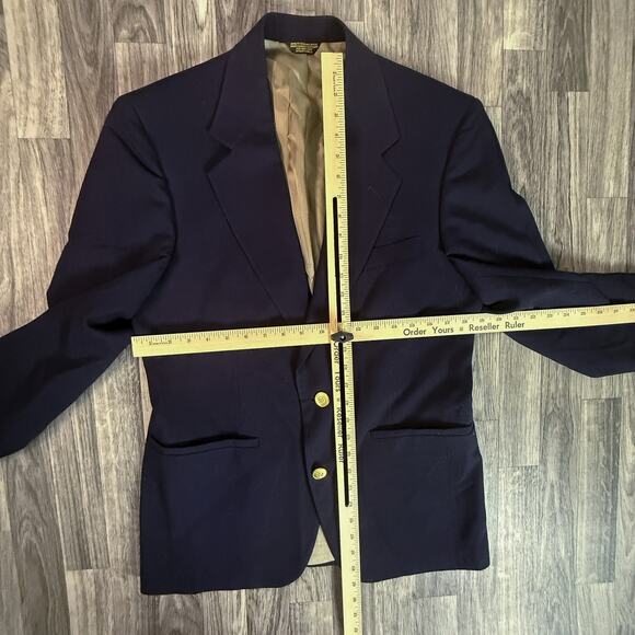 Palm Beach Navy Gold Button Wool Blazer Men’s Sport Coat Tailored in USA - Picture 2 of 6